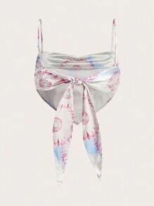 SHEIN MOD Blusa informal de mujer con estampado floral, tirantes, dobladillo asimétrico y lazo en la espalda