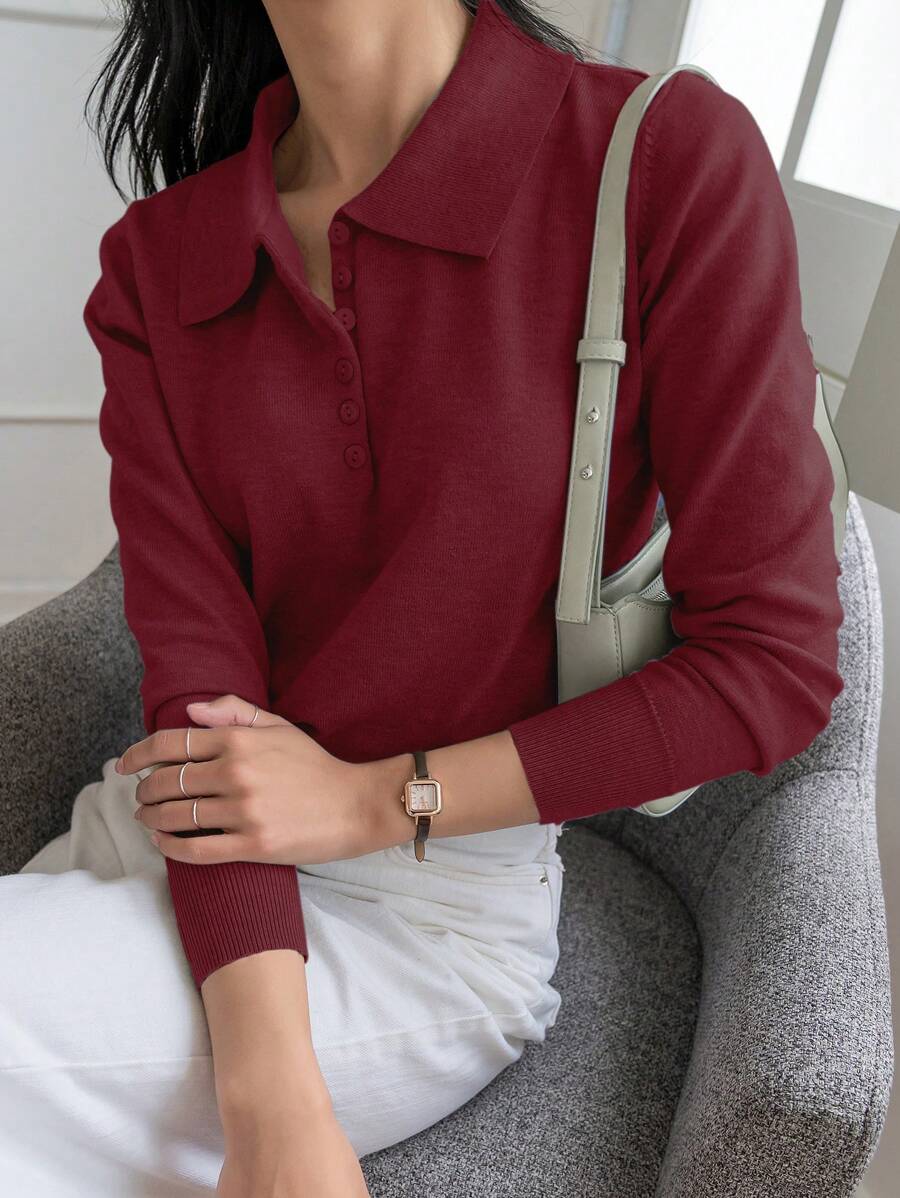 DAZY 1pc Women's Solid Color Long Sleeve Polo Neck Casual Sweater, Business Casual, Autumn/Winter,Fall Women Clothes