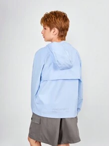 SHEIN Jaqueta esportiva com capuz para adolescentes com bolsos, resistente à água e à abrasão, para caminhadas, acampamentos, pesca, azul claro