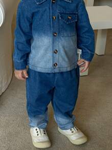 Bộ áo sơ mi denim ombre cho bé trai - Bao gồm 1 áo sơ mi denim ombre và quần denim phù hợp, mang đến một bộ trang phục thoải mái và thời trang - Nhiều màu - Xem 4