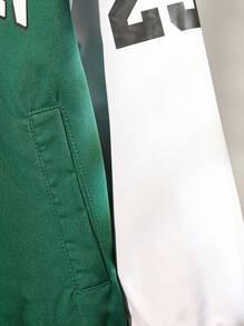 SHEIN Chaqueta ligera de estilo coreano informal para niños y niños pequeños con estampado de letra y gráfica, mangas de contraste, cuello de béisbol, frente abierto, adecuada para ir y venir, escuela, uso diario casual, vacaciones, deportes, primavera, verano, otoño e invierno, tipo bomber - Verde - Ver 3