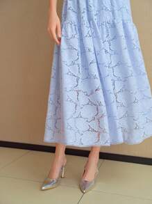 MOTF STUDIO VÁY TRÒN LỚP REN GUIPURE CÓ CHI TIẾT NGỌC TRAI GIẢ - Màu xanh lam - Xem 7