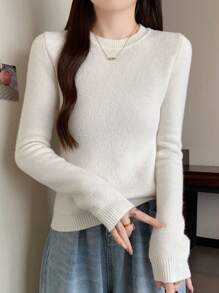 DAZY Women's Solid Color Round Neck Long Sleeve Thermal Lined Thick Sweater, Fall/Winter