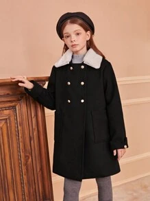 Tween Girls Casual Elegant College Style Bowknot Double-Breasted Jacket