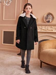 Tween Girls Casual Elegant College Style Bowknot Double-Breasted Jacket