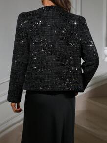 Aveloria Elegant Women's Sequin Decorated Tweed Jacket - Black - View 4