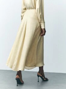 Maija Falda de unicolor elegante para mujer, primavera y verano - Dorado - Ver 4