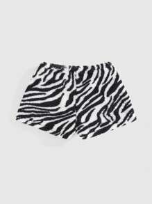 ROMWE Kawaii Y2K Style Casual Home Zebra Patterned Fluffy Shorts For Women - Black and White - View 2