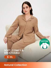 LUVLETTE Autumn And Winter Soft Brushed Cotton Basic PJ Set Women's Lounge Set Pajama Sets For Women Pants With Pockets Fall Pajamas