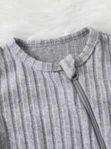 Textured Knit Zipper Baby Boy Jumpsuit, Comfortable & Warm For Autumn - Grey - View 4