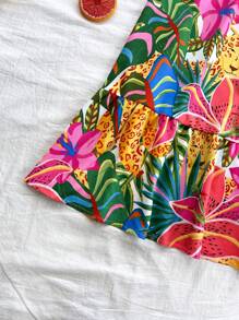 Soleia 女士花卉印花荷叶边方领盖袖连衣裙，夏季连衣裙，花裙 - 彩色 - 查看 6