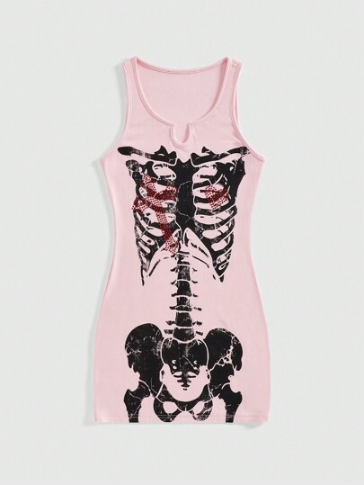 Grunge Punk Robe décontractée sans manches avec imprimé crâne punk pour Halloween, pour femmes