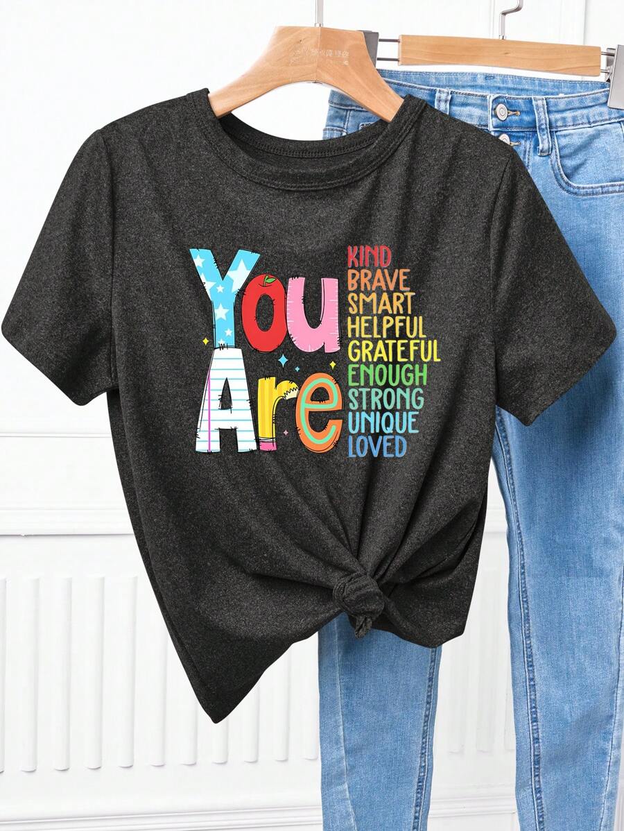 SHEIN Unity Women Colorful Stripe Print Casual Relaxed Fit T-Shirt, Comfortable For Home Wear Graphic Tees Women Tops