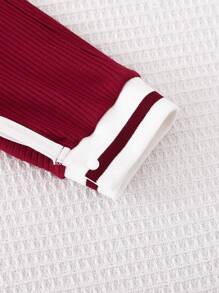 SHEIN 2pcs Boys Baby Casual Streetwear Digit & Letter Print Long Sleeve Jumpsuit With Hat, Suitable For Daily, Sports, Loungewear In Fall/Winter - Burgundy - View 5