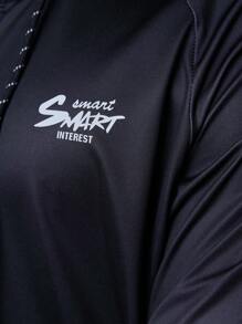 Manfinity Running Boyfriend Style Men Ombre Color Letter Print Raglan Sleeve Hooded Sports Jacket, Spring Autumn Training Top Sports Jacket