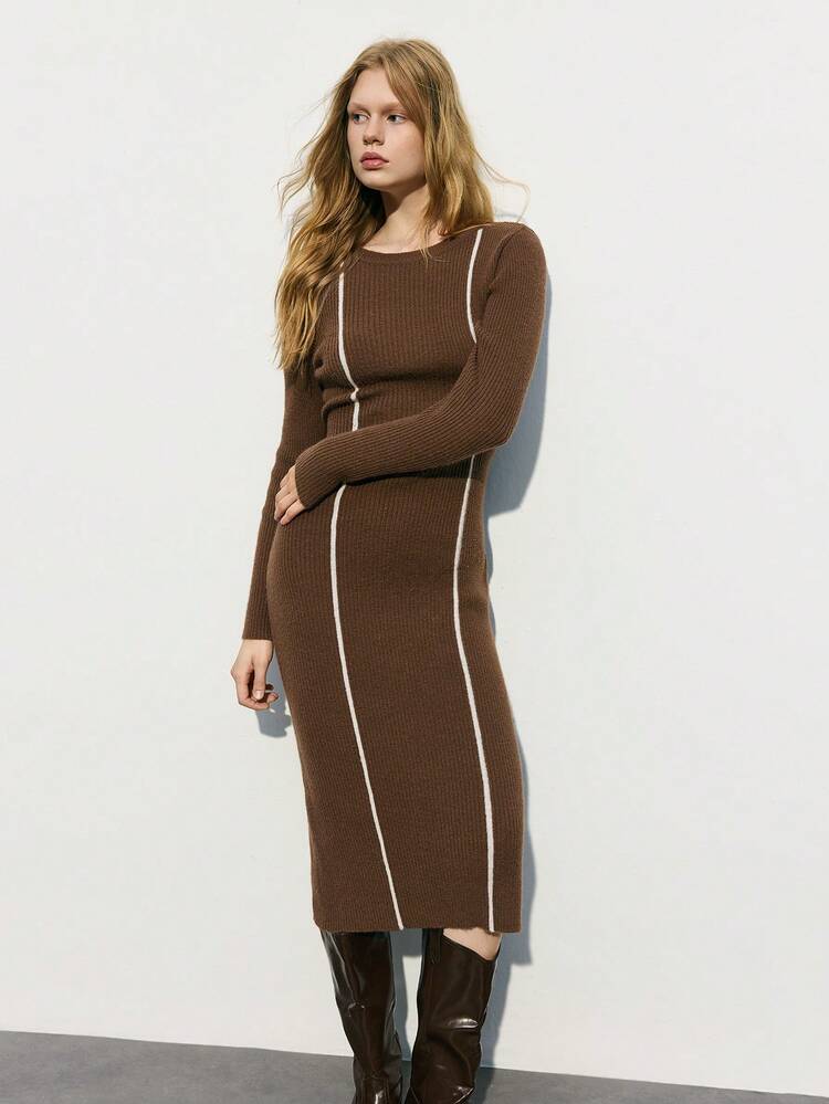 SHEIN Maija Women's Casual Crew Neck Long Sleeve Long Fitted Elegant Winter Sweater Dress Knitted Dress