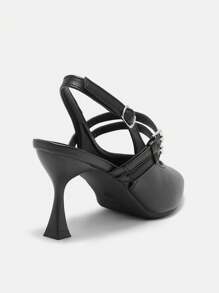 CUCCOO BIZCHIC Giày cao gót thời trang nữ, nhiều quai, hở lưng, giày cao gót, phù thủy Halloween tiệc Halloween mùa thu - màu đen - Xem 8
