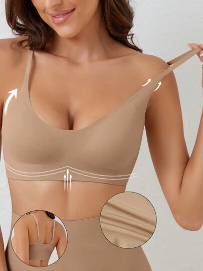 Ocili Sujetador inalámbrico de unicolor con tirantes de espagueti para mujer