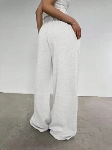 INAWLY Solva 女式纯色简约抽绳阔腿裤 - 灰色 - 查看 3