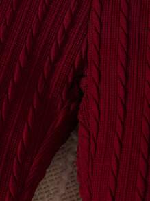 SHEIN 女婴 2 件冬季针织花卉刺绣蝴蝶套装 - 长袖上衣和裤子 - 酒紅色 - 查看 7