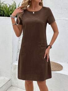 EMERY ROSE Vestito estivo casual a maniche corte di colore unito per donne