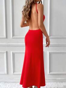 Chiquease Women's Sexy Solid Color Backless Sleeveless Long Dress For Summer - Red - View 2