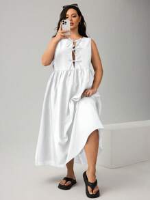 SHEIN Essnce Plus Size Women's Bowknot Waist Sleeveless Basic Fashionable Dress