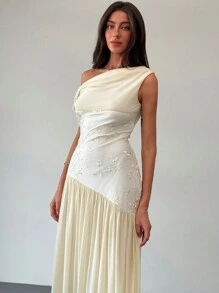 Aloruh New Off Shoulder Contrast Color Mesh Floral Embroidered Asymmetric Hem Maxi Stretch Dress,Summer Dresses
Spring Clothes