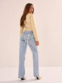 MUSERA Women's Front Button Pocket Simple Casual Denim Jeans, Daily Casual Spring 90's Y2k Streetwear