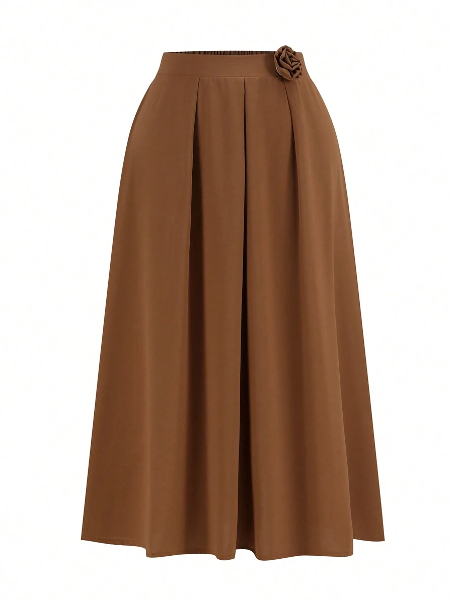 Modelyn 纯色百搭百搭超长加大码压花花卉 A 字裙，女式休闲复古喇叭长裙