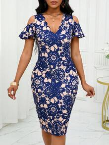 SHEIN Lady Robe moulante à découpe pour l'automne et l'hiver - Multicolore - Voir 6