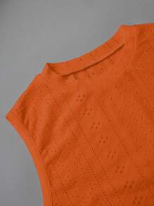 SHEIN LUNE Women's Simple Solid Color Round Neck Casual Tank Top, Summer - Orange - View 4