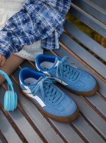 TUOPIN Blaue Y2K Lässig Sneaker mit weicher Sohle, leichter Boden, College-Stil, retroer bequemer und atmungsaktiver Sportschuh für Frauen mit geometrischem Muster