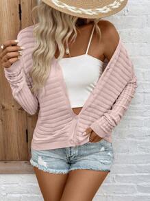 SHEIN LUNE Áo len cardigan dài tay rộng màu trơn thường ngày cho nữ, mùa xuân và mùa thu - Hồng - Xem 5