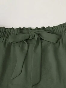 EMERY ROSE 2pcs Women Summer Casual Solid Color Spaghetti Strap Top And Tie Waist Pants Set - Army Green - View 4