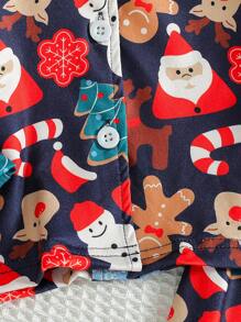 男童圣诞快乐极简主义圣诞老人、驯鹿、雪人图案阻燃圣诞开衫和裤子两件套家居服 - 彩色 - 查看 6