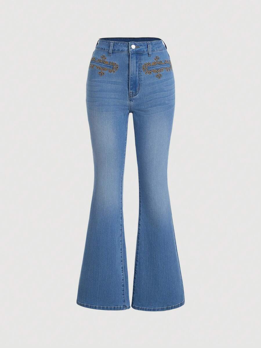 SHEIN MOD Women's Blue Casual Skinny Stretch Flare Jeans - Light Wash - View 1