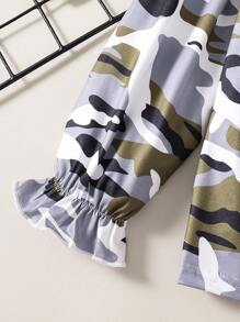 2 件套女童简约军绿色迷彩上衣和蓝色裤子套装 - 彩色 - 查看 7