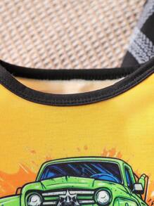 Bộ trang phục 4 món cho bé trai có in hình xe hơi hoạt hình, áo cổ tròn dài tay và quần, thời trang giản dị và thoải mái - Nhiều màu - Xem 4