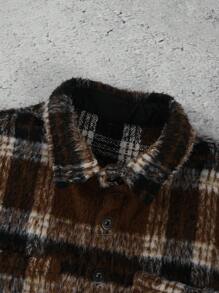 Manfinity Homme Camisa-chaqueta casual a cuadros para hombres, ropa de hombre de otoño e invierno, chaqueta abrigada de invierno