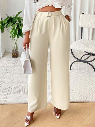 Zolique Solid Belted Straight Leg Pants
