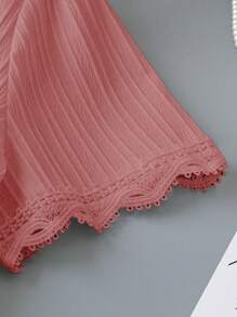 SHEIN LUNE Plus Lace Trim V Neck Blouse - Dusty Pink - View 5