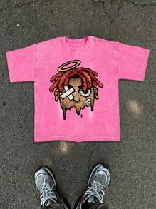 Manfinity EMRG Men Cartoon Character Print Crew Neck Short Sleeve T-Shirt - Pink - View 1