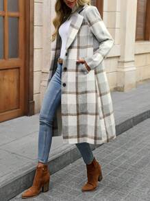 SHEIN LUNE Áo khoác túi cài nút, nút phía trước, túi, tay áo thường, ve áo vừa vặn nhiều màu, áo khoác nữ, trang phục thường ngày - Nhiều màu - Xem 1