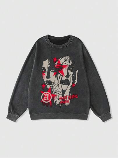 Grunge Punk Sweat-shirt décontracté à manches longues, col ras-du-cou, avec imprimé de lettre et graphique vintage pour hommes, printemps automne