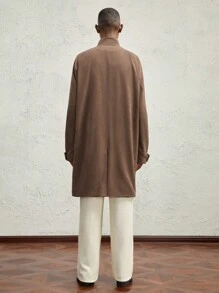 AKNOTIC Business Casual 男士宽松落肩实用开衩休闲立领长款风衣，棕色和咖啡色，适合秋冬 - 咖啡棕 - 查看 6