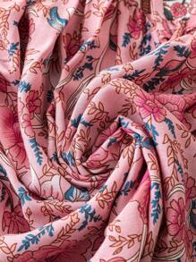 Plus Size Women Floral Print Tie Front Loose Long Sleeve Casual Blouse