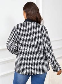 SHEIN Frenchy Plus Size Houndstooth Print Gathered Waist Jacket, Fall/Winter