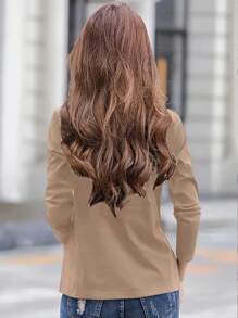 INAWLY Women's Solid Color Simple Casual Long Sleeve T-Shirt Fall Cloth For Women - Khaki - View 2