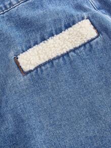 SHEIN MOD Plus Size Fluffy Denim Mini Skirt, Vintage Patchwork Cute Design - Multicolor - View 4
